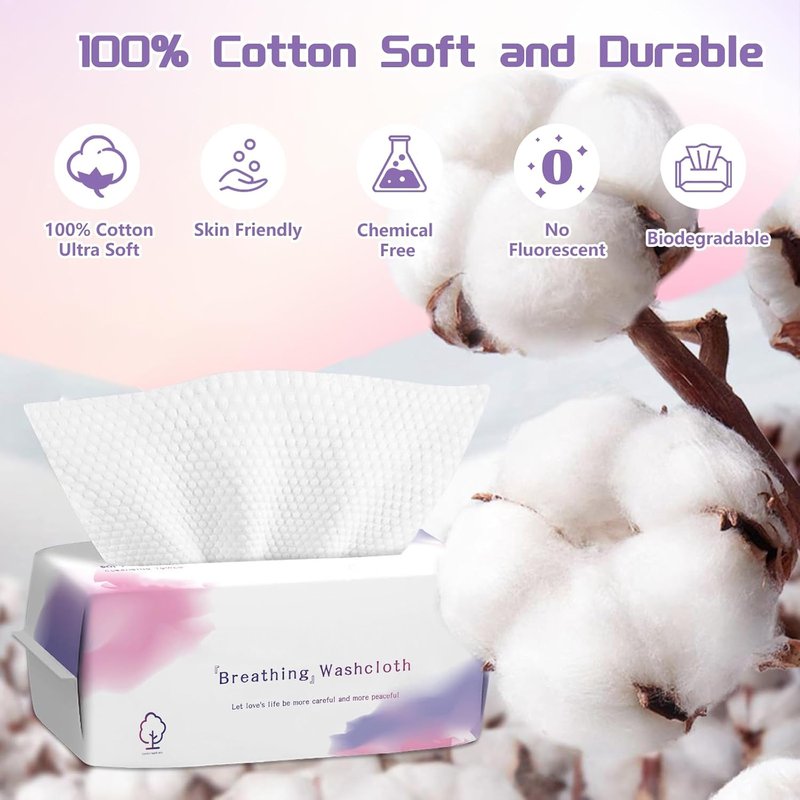 Disposable Face Towels - Soft Cotton Dry Wipes for Skincare | 400 Count Lint-Free Facial Cloths