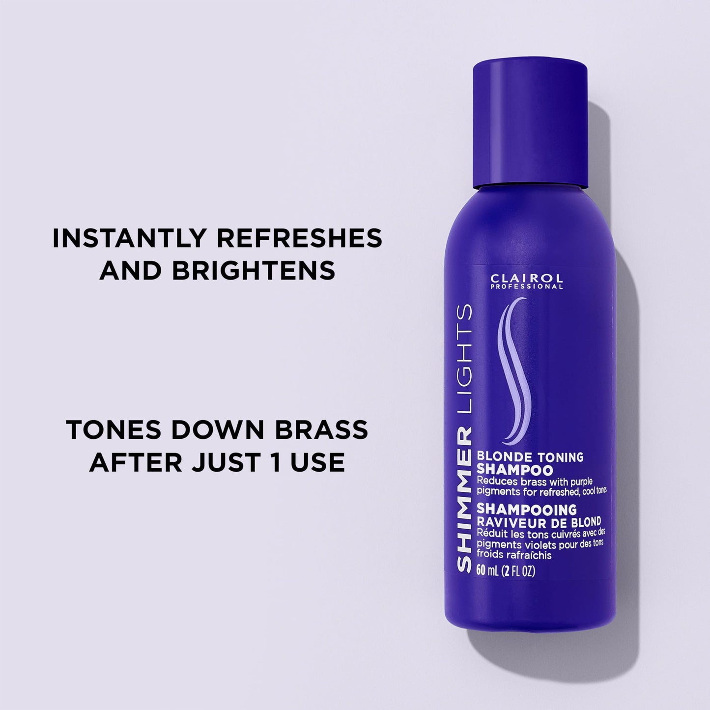 Clairol Professional Shimmer Lights Purple Shampoo, 2 fl. Oz Neutralizes Brass & Yellow Tones For Blonde, Silver, Gray & Highlighted Hair Packaging May Vary