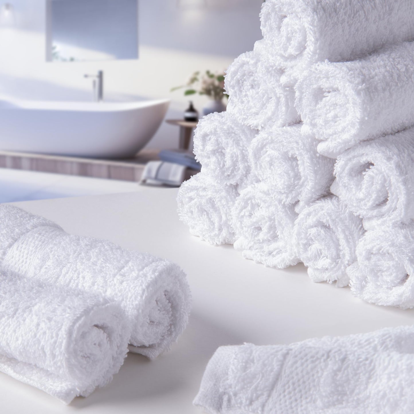 Living Fashions Premium White Cotton Washcloths Set of 24 - Thick Loop Pile Wash Cloths 12"x12" - Ultra-Soft 100% Ring-Spun Cotton Face Towels - Luxury Spa Quality Face Cloths