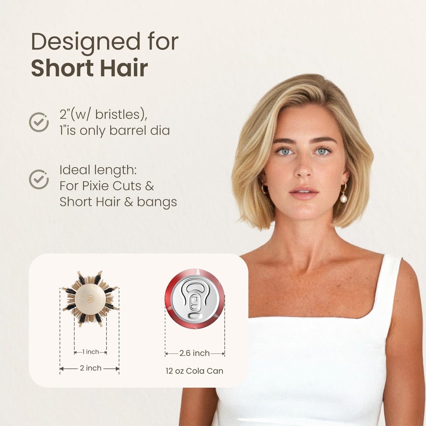 AIMIKE Round Hair Brush, 1 inch Barrel with Boar Bristles, Nano Thermal Ceramic & Ionic Tech, for Blow Drying, Styling, Curling and Shine + 4 Clips (Gold, Unisex, Fine Hair, Short Hair, Anti-Frizz)