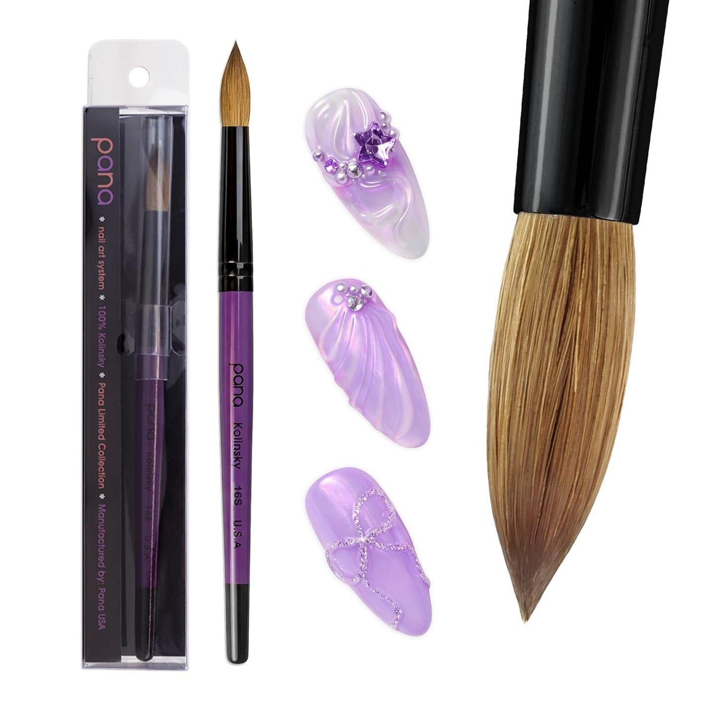 Kolinsky Acrylic Nail Brush - Professional Purple Wood Handle | Size 16, 100% Pure Hair