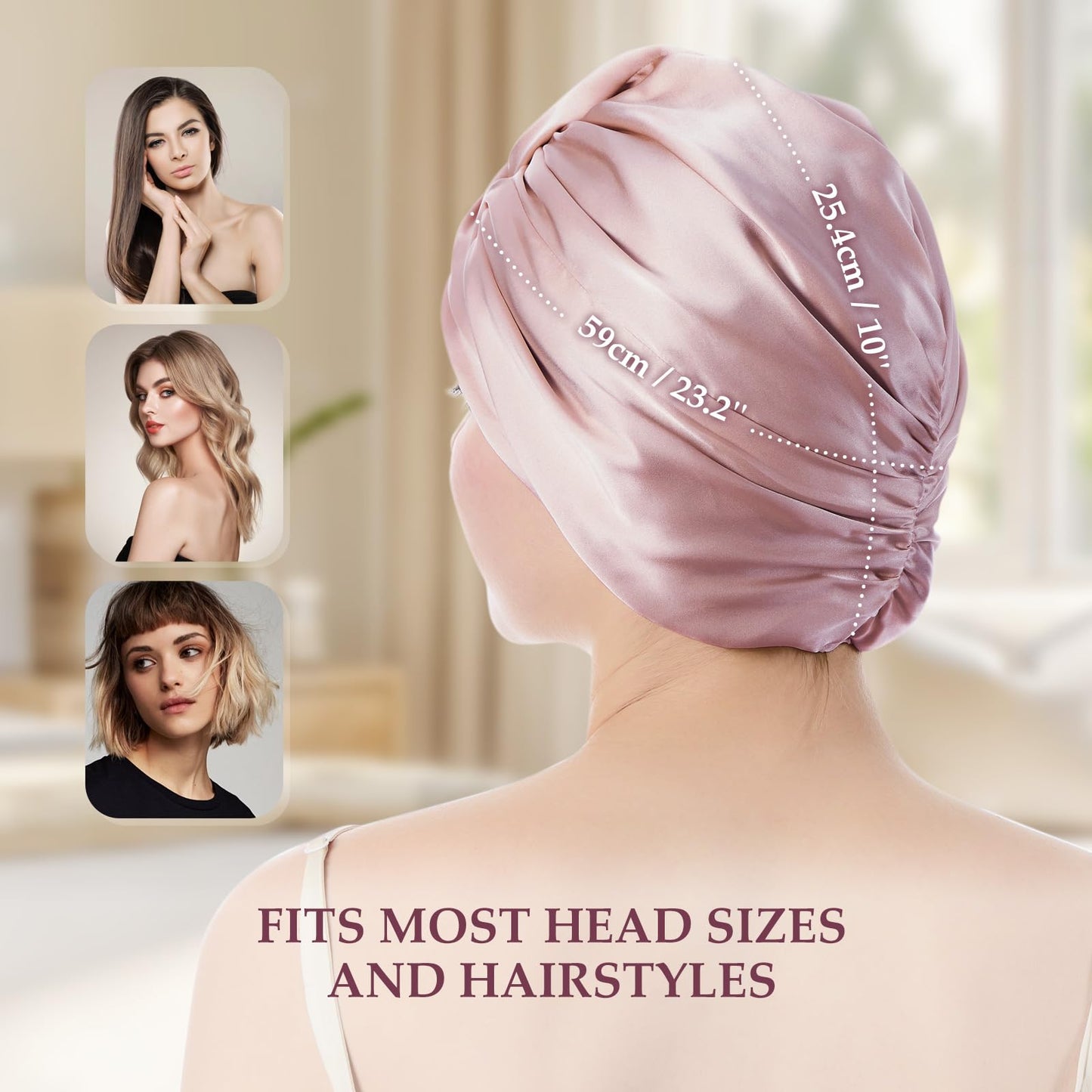 SGMSILK Silk Bonnet for Sleeping Women, 100% Mulberry Silk Sleep Cap with Elastic Band, Real Mulberry Shower Cap on Both Sides, Rose Pink