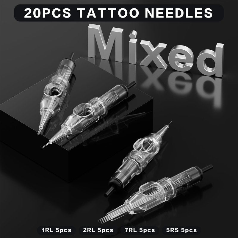 Microblading Tattoo Gun Kit for Beginners, YBEAUTY Complete Wired Tattoo Pen Set with 20Pcs Cartridge Needles for Eyebrow, Lip, Eyeliner, Makeup Supplies (Silver)