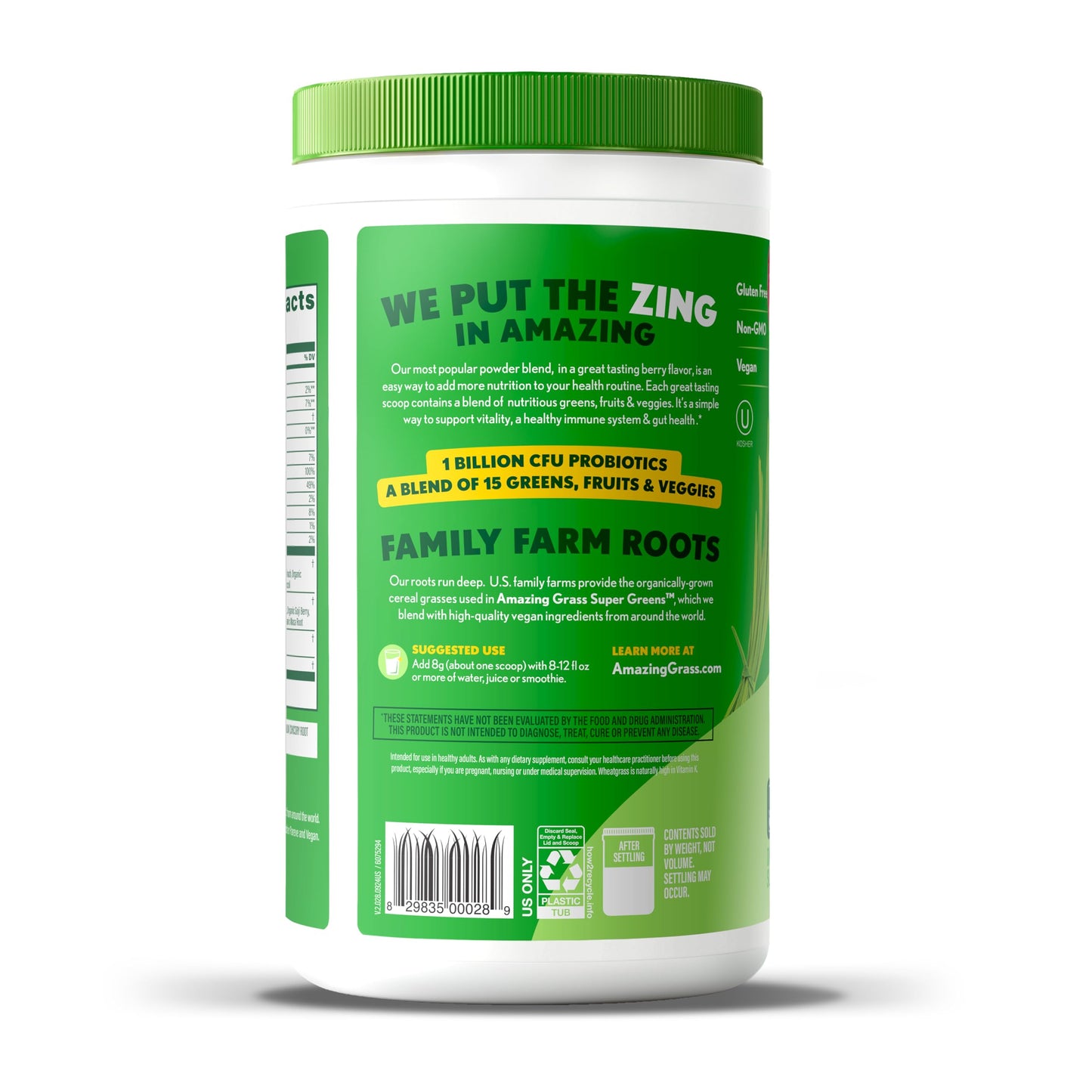 Amazing Grass Super Greens Powder, Organic, Greens Superfood Powder, Smoothie Supplements, Supports Digestion, Probiotics, Spirulina, Beet Root, Berry, 60 Servings, 16.9 Ounce (Packaging May Vary)