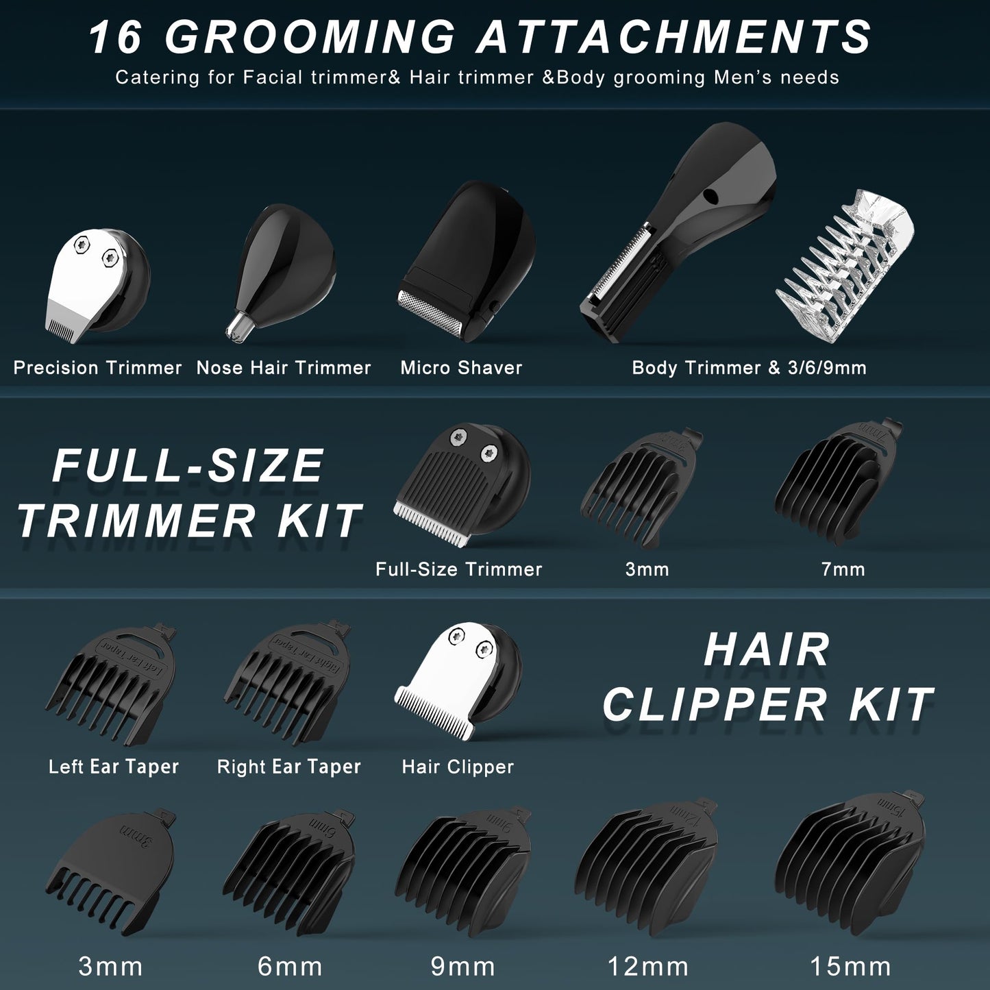 Hatteker Beard Trimmer for Men Mustache Trimmer T-Blade Beard Grooming Kit Hair Clipper Electic Razor Shavers Cordless Waterproof Nose Body Trimmer 8 in 1 Adjustable Speed