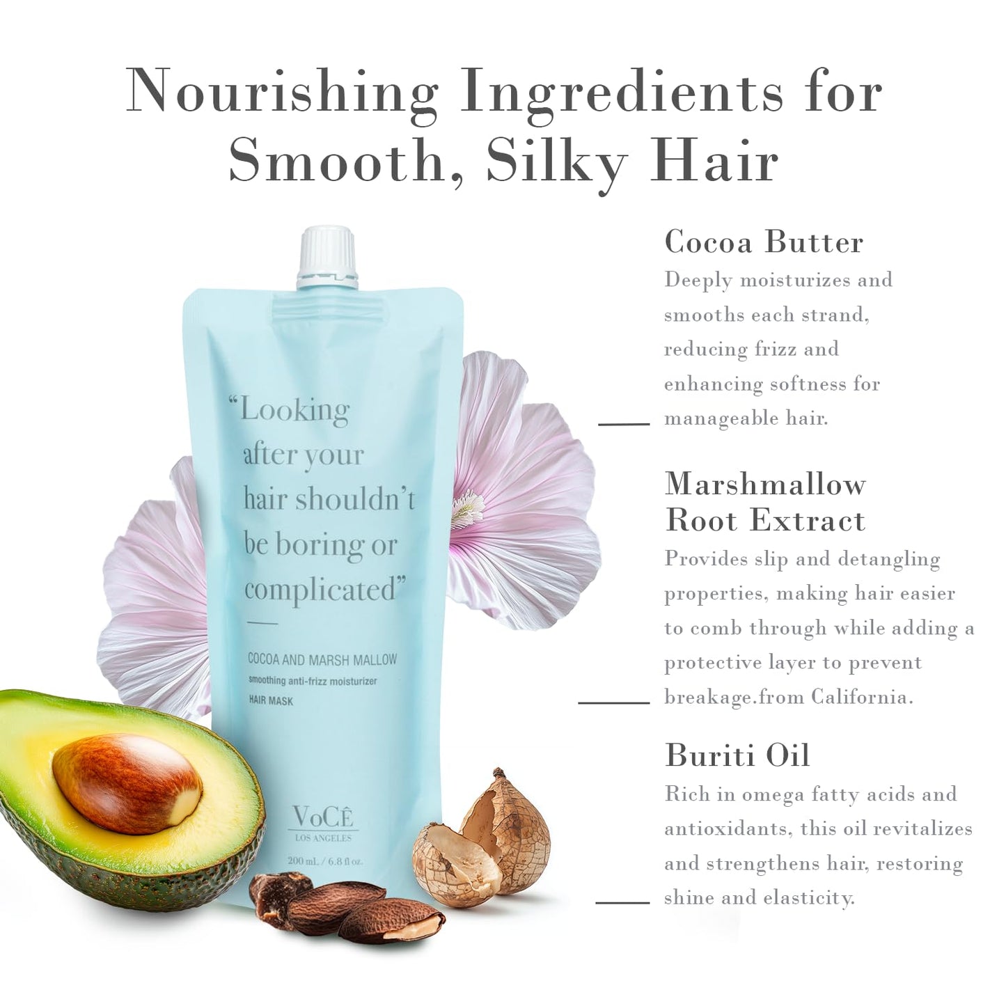 VoCÊ Haircare – Natural Cocoa and Marshmallow Hair Mask | Repairing, Smoothing, Anti-Frizz, Vegan, Cruelty-Free, Clean Haircare, Leaping Bunny Certified (6.8 oz | 200 ml)