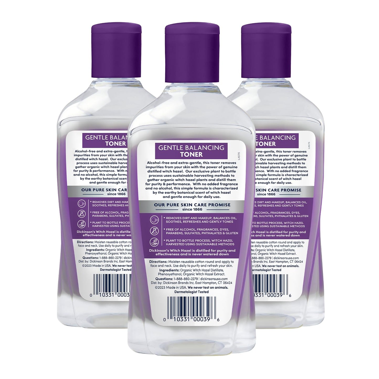 Dickinson's Original Witch Hazel Gentle Balancing Toner, 100% Natural Distilled Witch Hazel, Alcohol & Fragrance Free, Cleans Pores, Calms & Refines Skin, 16 Fl Oz, 3 Count