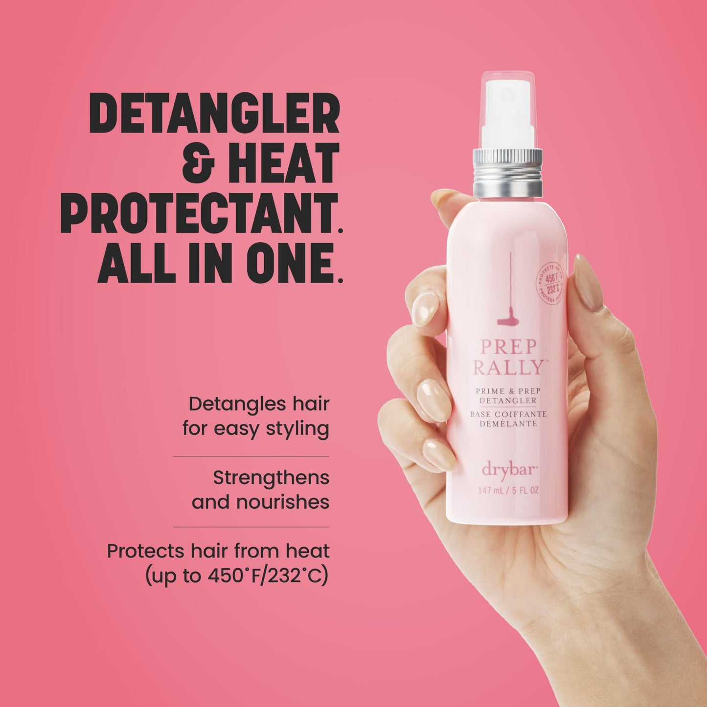 Drybar Prep Rally Prime & Prep Detangler, Full Size, Noir Scent, Nourishes & Protects Hair, Detangles with Ease, Leaves Hair Soft & Manageable