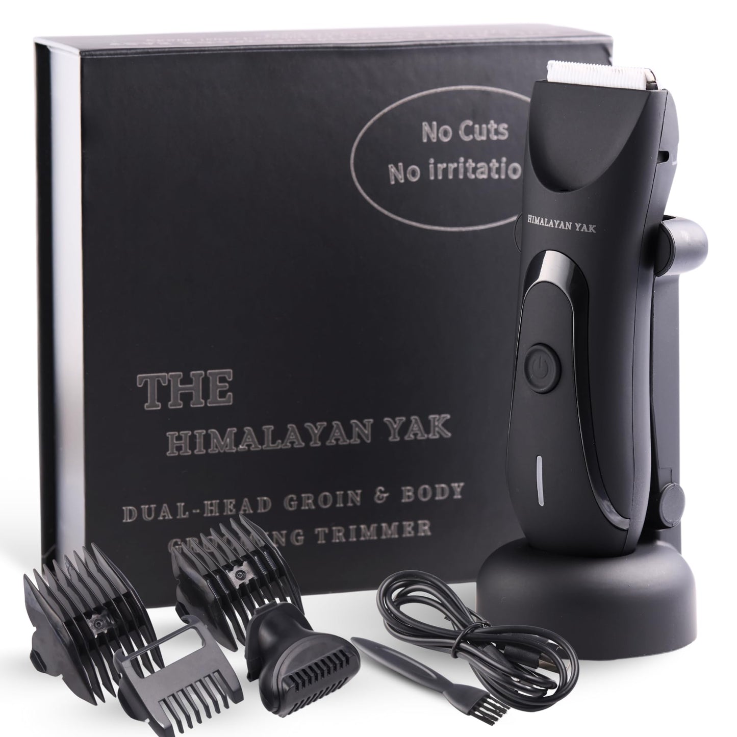 HIMALAYAN YAK Dual-Head Electric Body Hair Trimmer for Men & Women, Waterproof Groin & Bikini Shaver, Wet/Dry Groomer with Replaceable Ceramic Blades,USB Recharge Dock, Hygiene Razor for Full-Body Use