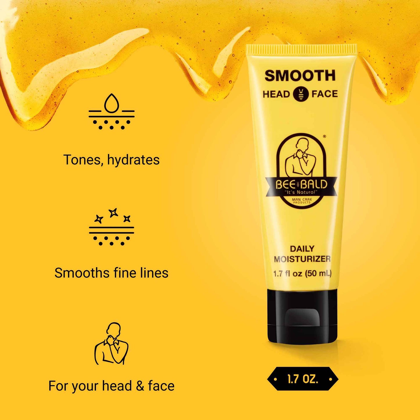Bee Bald SMOOTH Daily Moisturizer Hydrates & Tones Away Fine Lines, Wrinkles and Dry Patches; Helps Control Oil & Shine to Feel Cool, Fresh and Comfortable, 1.7 Fl Oz (Pack of 2)