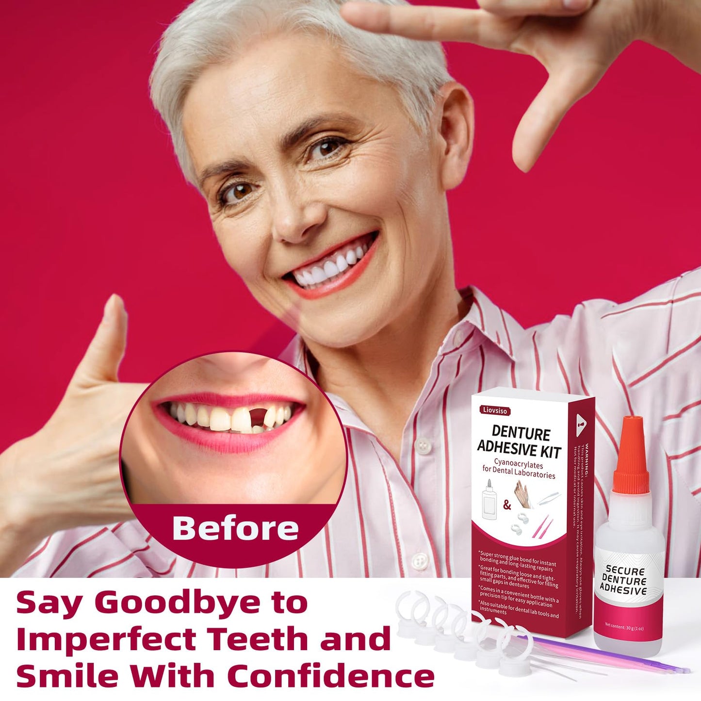 Dental Lab Instant Bonding Dental Glue (1oz), Repair Cracks & Secure Loose Teeth, Experience a Secure Bond That Lasts from Days to Weeks