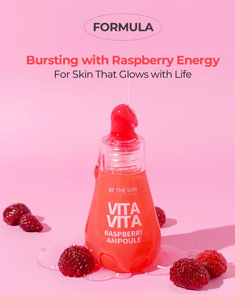 BE THE SKIN Vitavita Raspberry Serum - Anthocyanin + Vitamin BBCC & Niacinamide, 11 Peptides & 5-Type Hyaluronic Acid, Helps Visibly Glow & Even Skin Tone | Korean Ampoule 1.01 fl oz