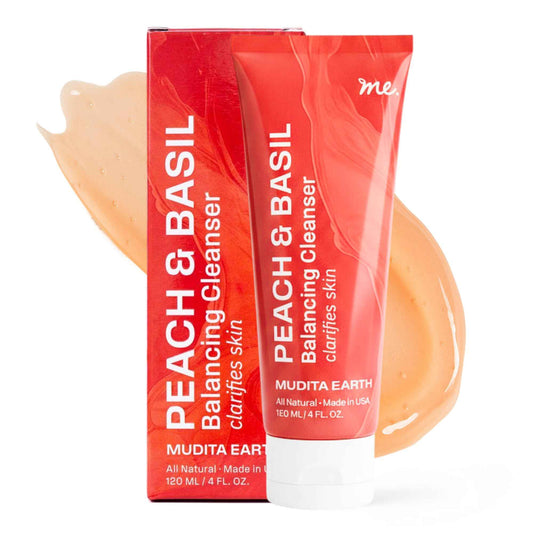 Mudita Earth Vitamin C Cleanser – 4 fl oz | Peach & Basil Balancing Face Wash | Gentle Sulfate-Free Cleanser for Sensitive, Oily & Acne-Prone Skin, Lactic Acid Polish