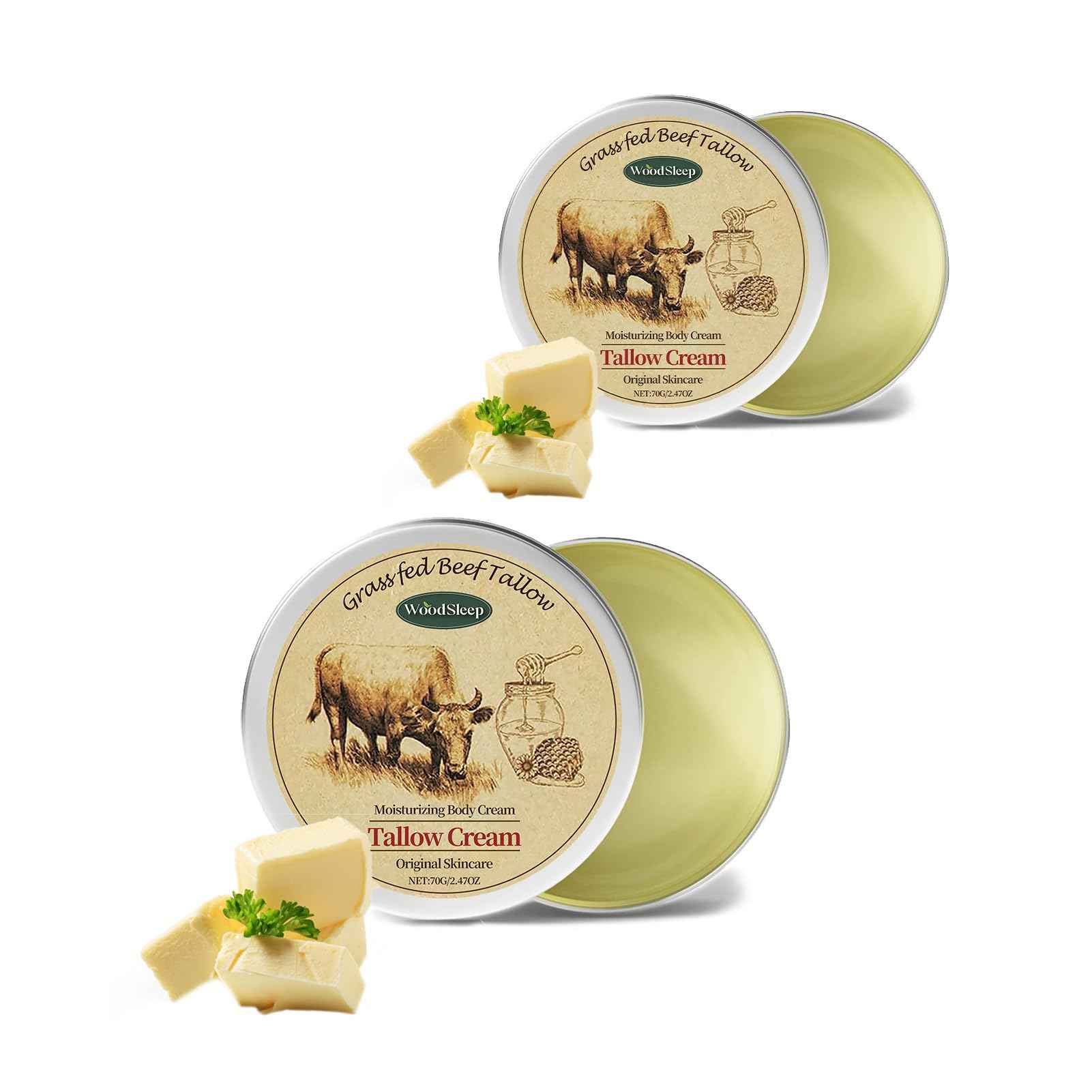 OAKSII Beef Tallow for Skin, 2.5oz Tallow Face Moisturizer, 2Pack Beef Tallow Balm with Raw Honey Moisturizing Cream for Body Lotion SkinCare