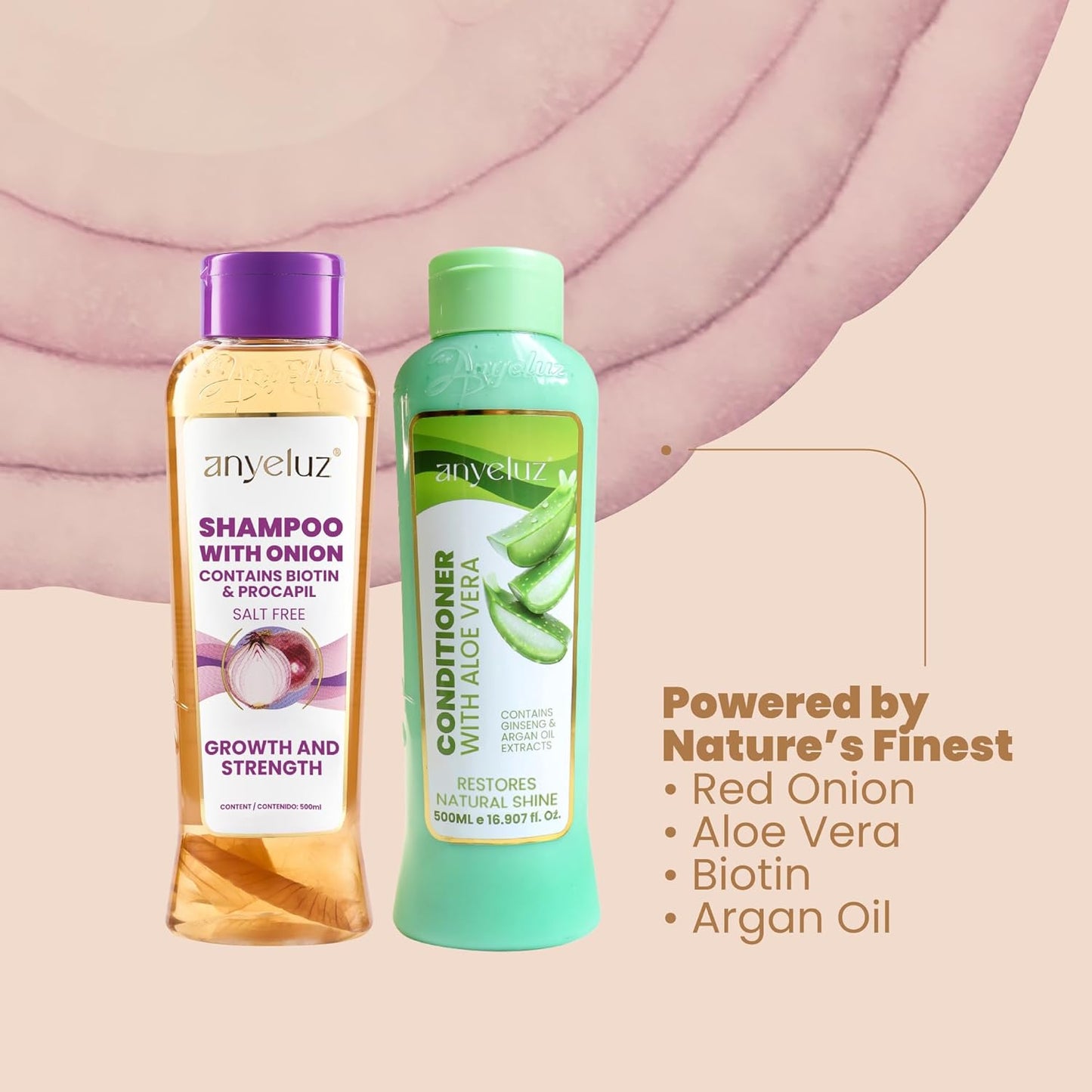 Onion Shampoo & Aloe Conditioner Set - Strengthen & Hydrate Hair with Onion Extract, Biotin & Argan Oil | Deep Cleansing, Moisturizing Formula