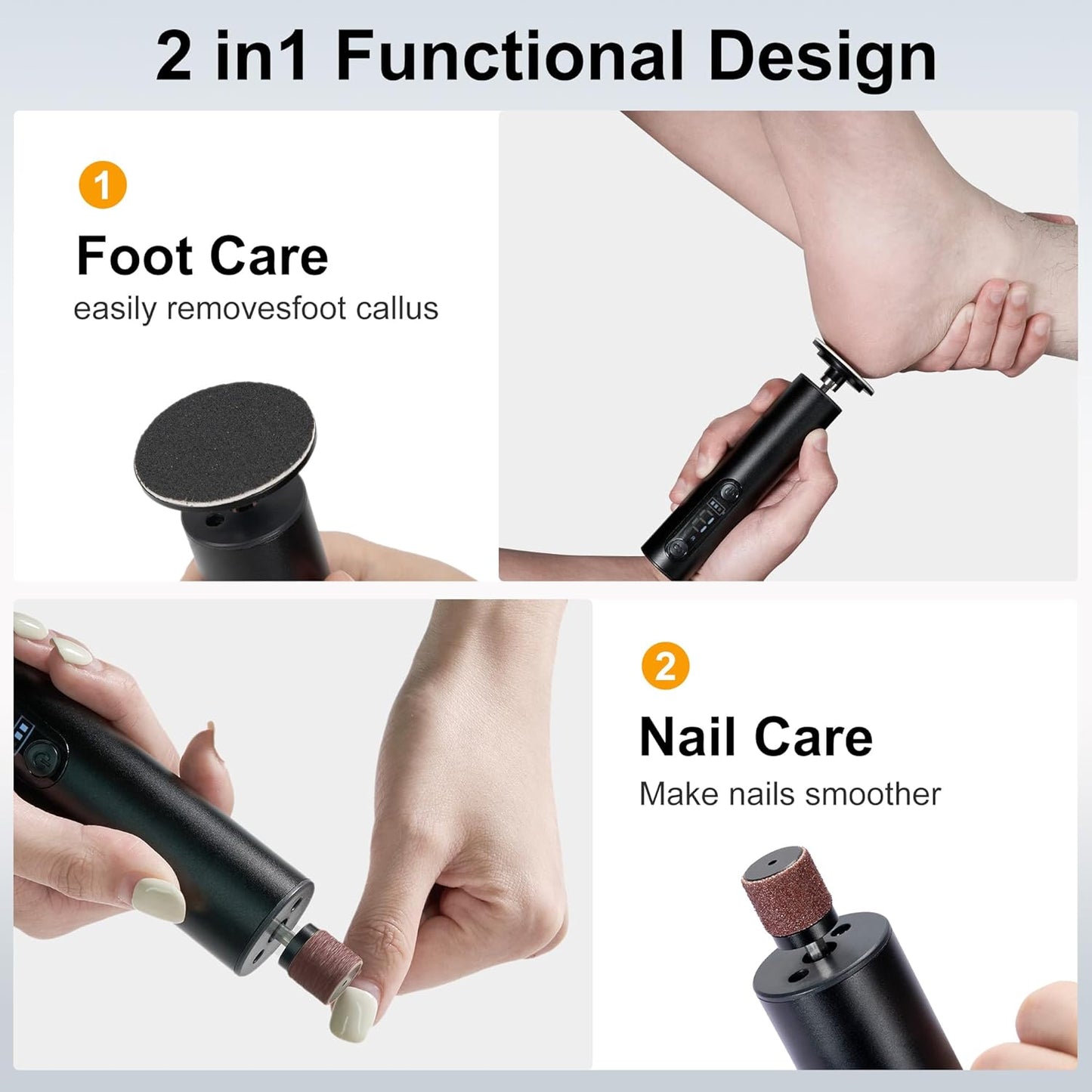 Electric Foot Callus Remover - Rechargeable Pedicure Tool with Adjustable Speed & Digital Display | Obsidian Color