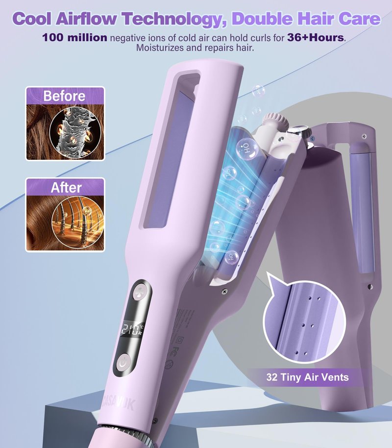 Dual Voltage Hair Dryer Brush for Travel,4 in 1 Blow Dryer Brush,Hair Crimpers and Wavers with Cool Airflow,Volumizer,110-240V Dual Voltage with European Plug Adapter(Purple)