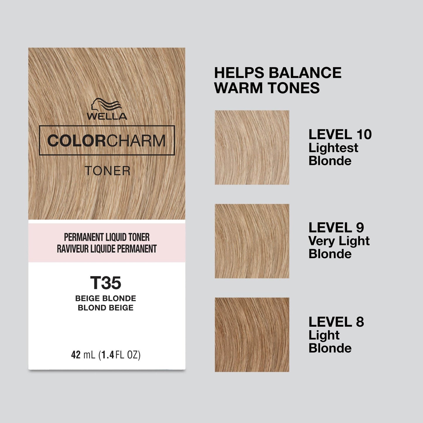 Wella Color Charm Permanent Liquid Creme Hair Color T35 Beige Blonde 42 ml, Neutralize Brass, Free of Parabens, Vegan Formula