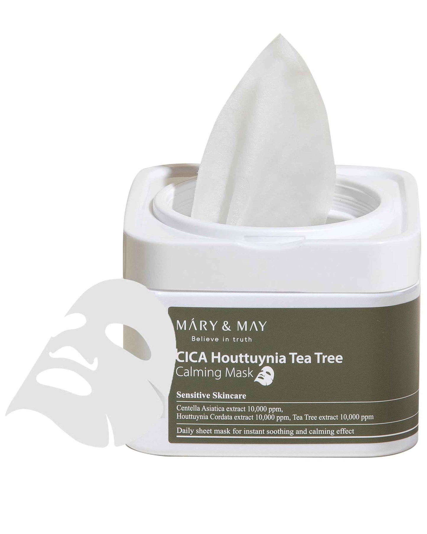 Mary&May CICA Houttuynia Tea Tree Calming Mask - Daily Pull Out Sheet Mask for Instant Soothing & Moisturizing - Korean Skincare, Hypoallergenic and Cruelty-Free, 30 Sheets