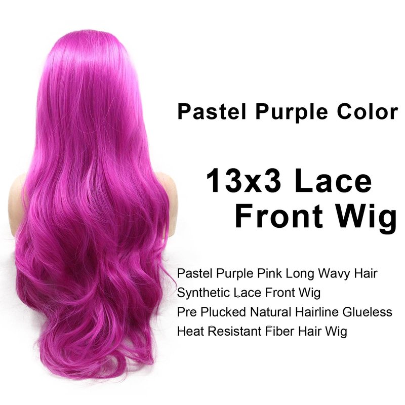 AFBeauty Hot Purple Lace Front Wig Pre Plucked Long Real Hair Wig Wavy Light Natural Colored Wigs for Black Women Pink Red Glueless Lace Front Synthetic Wigs Lacefront Cosplay Lavender Curly 22Inch