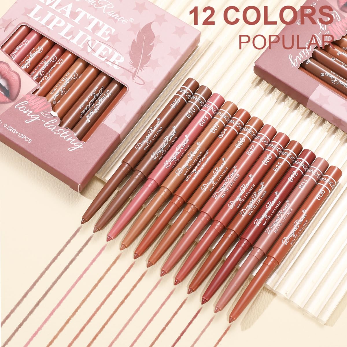 Baorder 12PCS Pink Creamy Matte Lip Liner Pencil Set for Women