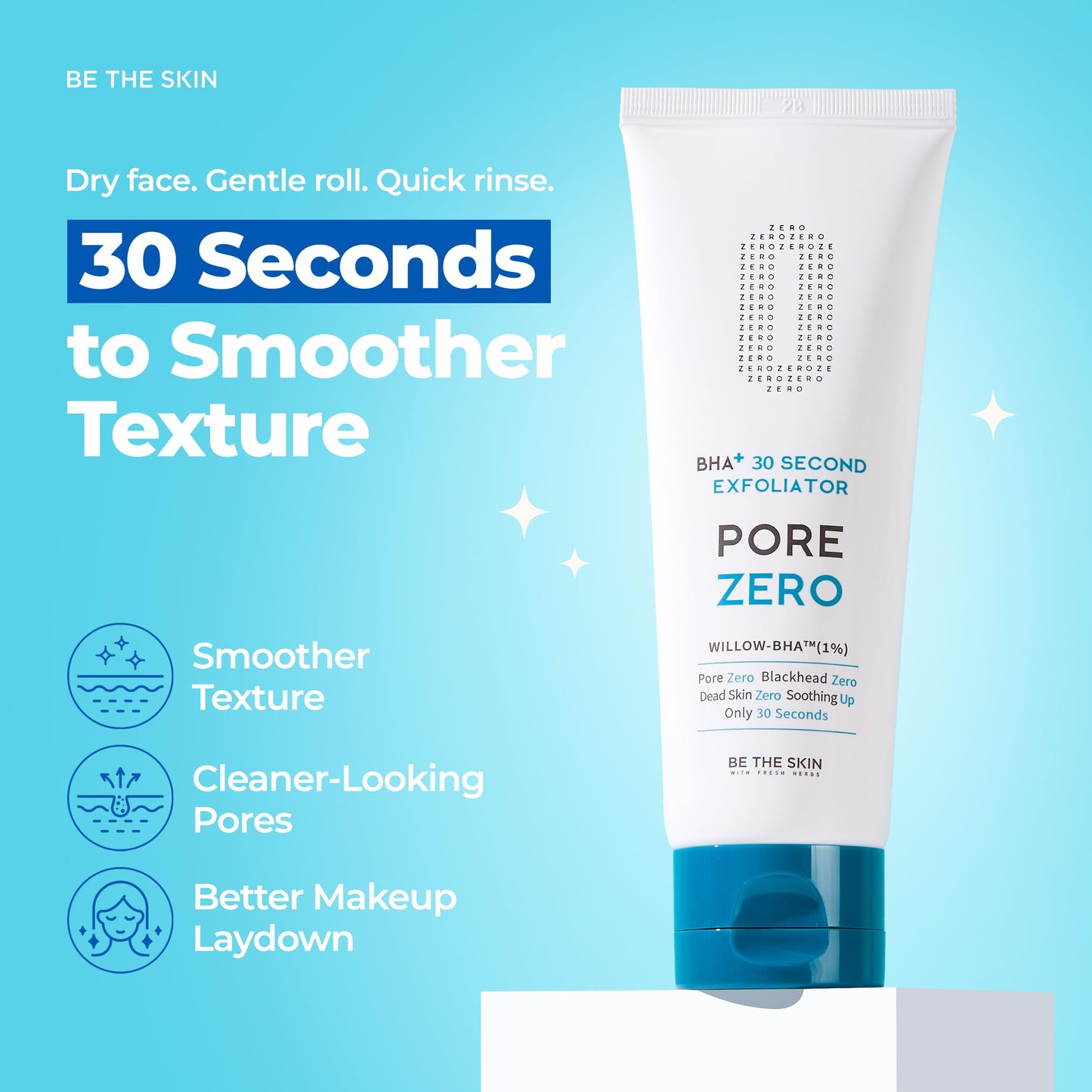 BE THE SKIN BHA+ 30-Second Exfoliator - Gommage Peeling Gel Willow Bark BHA + AHA Melts & Sweeps Dead Skin, Helps Clear Pores & Blackheads, No Harsh Beads for Oily Blemish-Prone Skin | 3.38 fl oz