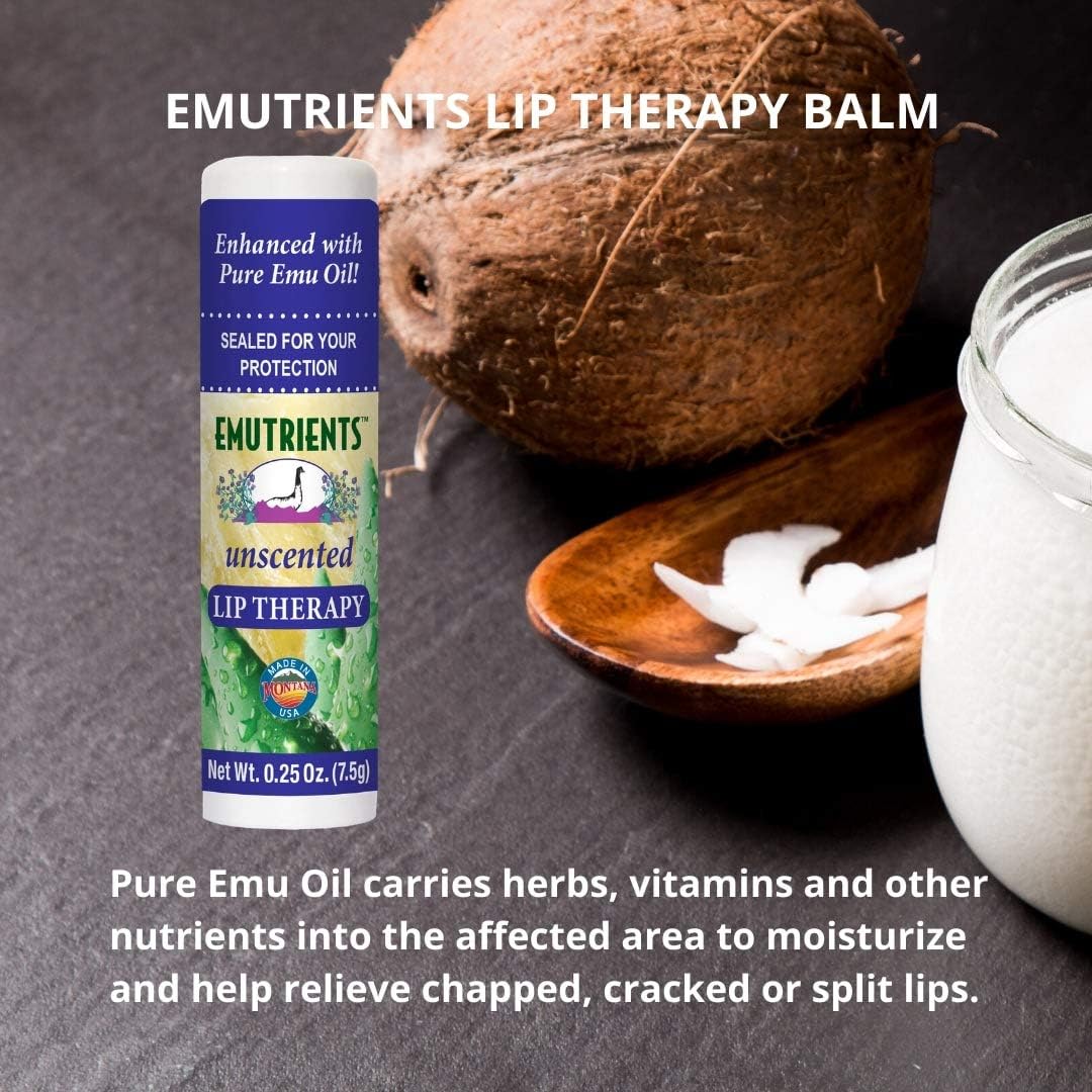 Montana Emu Ranch Lip Therapy Balm - Pure Emu Oil, Unscented - 0.25 Oz, 3 Pack