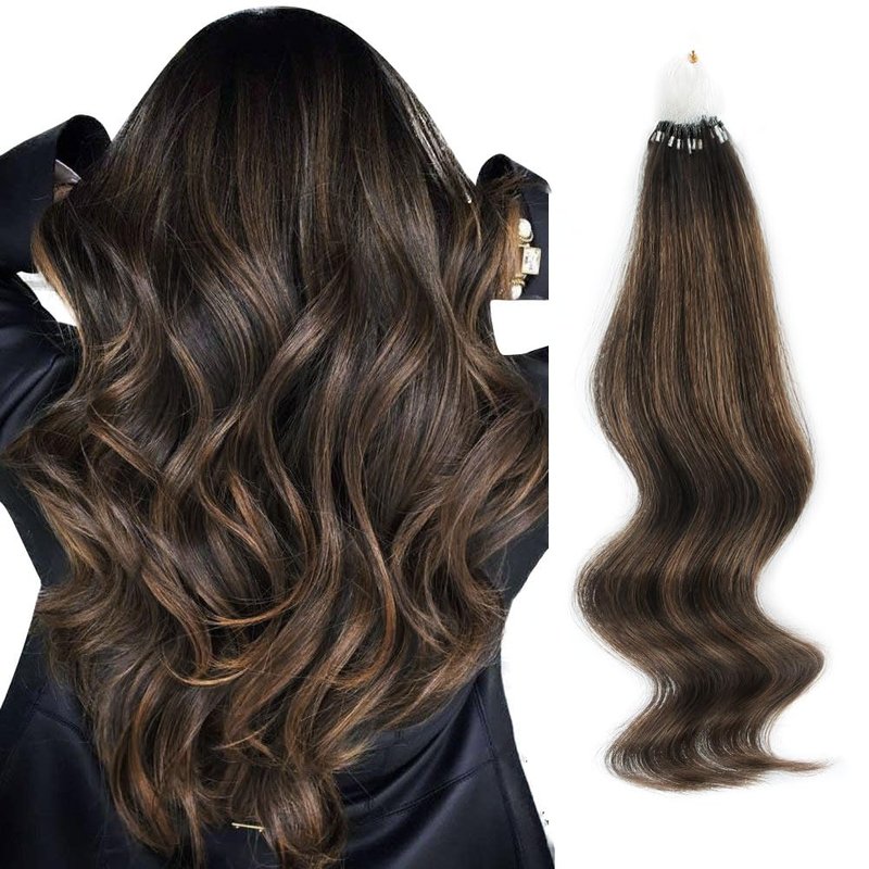 ABH AMAZINGBEAUTY HAIR Micro Loop Ring Hair Extensions Human Hair Balayage Darkest Brown to Chestnut Brown Microlink Hair Extensions #2/6/2 Seamless Blend 50G 50S 14 Inch