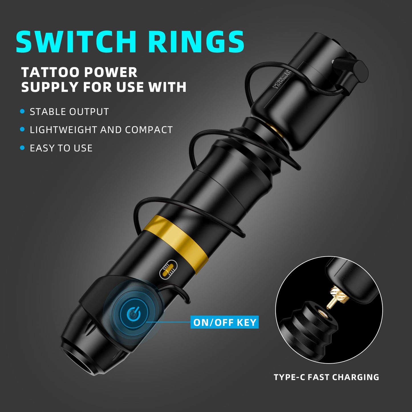 MIHERT Tattoo Gun Kit with Wireless Rotary Tattoo Machine, 1500mAh Battery, 20 Tattoo Cartridge Needles, 7 Tattoo Inks, Tattoo pen for Beginners and Professionals (Golden)