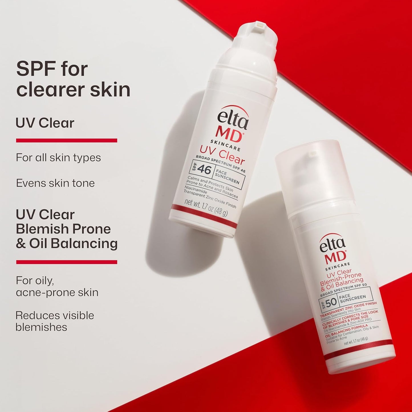 EltaMD UV Clear Face Sunscreen SPF 46 - Oil-Free Zinc Oxide Lotion for Acne-Prone Skin | 1.7 oz Pump (Pack of 2)