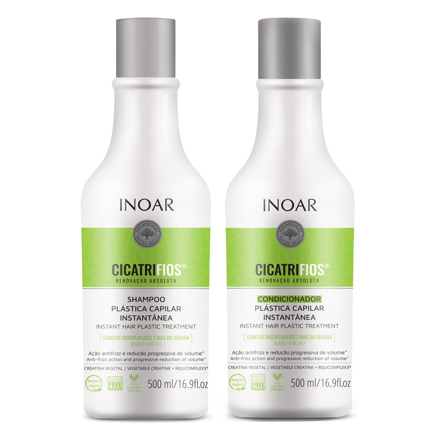 Inoar Cicatrifios Shampoo & Conditioner Renewal Haircare Duo with RejuComplex3 & Argan Oil, 2 x 16.9 Fl Oz Each