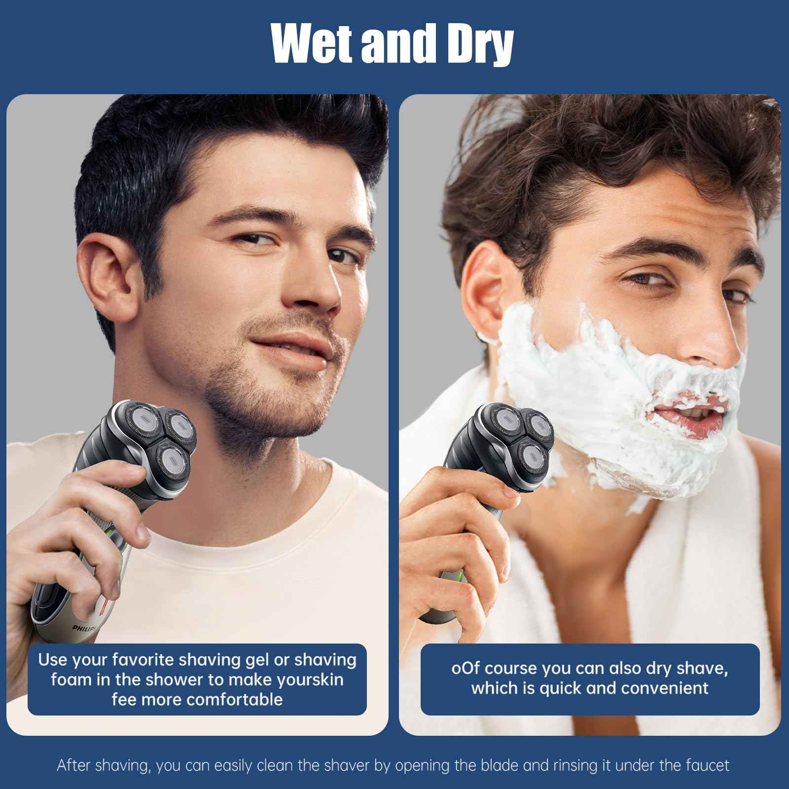 HQ8 Replacement Heads Compatible with Philips Norelco Aquatec Electric Shaver Razors, Fits Philips PT720,PT730,AT880,AT830,AT810,AT815,Upgrade HQ8 Replacement Blades, 6PCS Blades with 1PC Brush