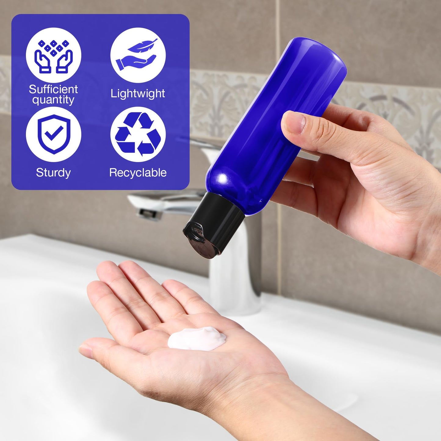 Mimorou 50 Pcs 4oz Empty Plastic Travel Bottles with Disc Top Flip Cap Small Travel Size Bottles Blue Refillable Empty Containers for Shampoo Lotion Liquid Body Soap Cream Toiletries