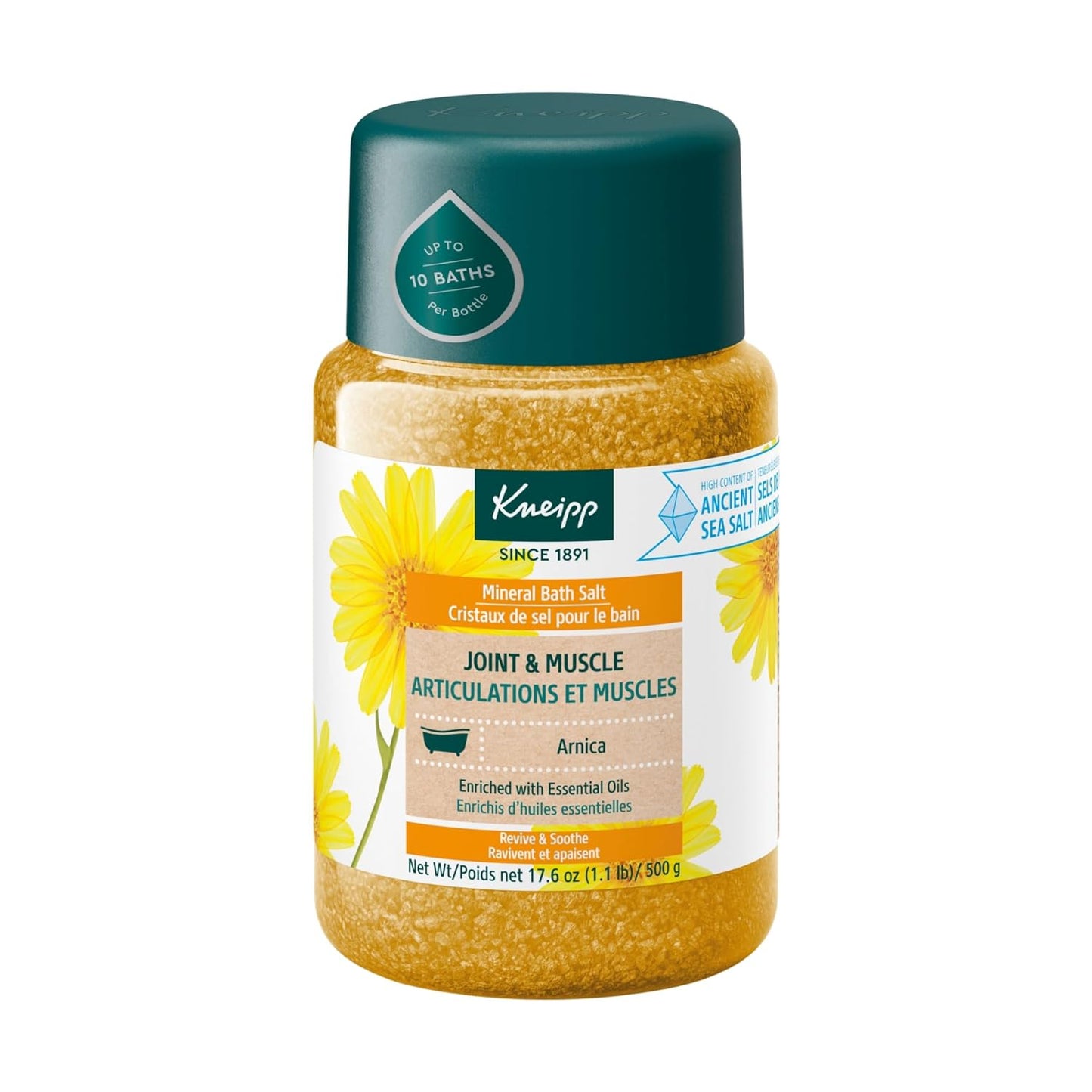 Kneipp Joint & Muscle Mineral Bath Salt with Arnica - Rejuvenate Sore Muscles & Joints - 17.6 oz | Up to 10 Baths