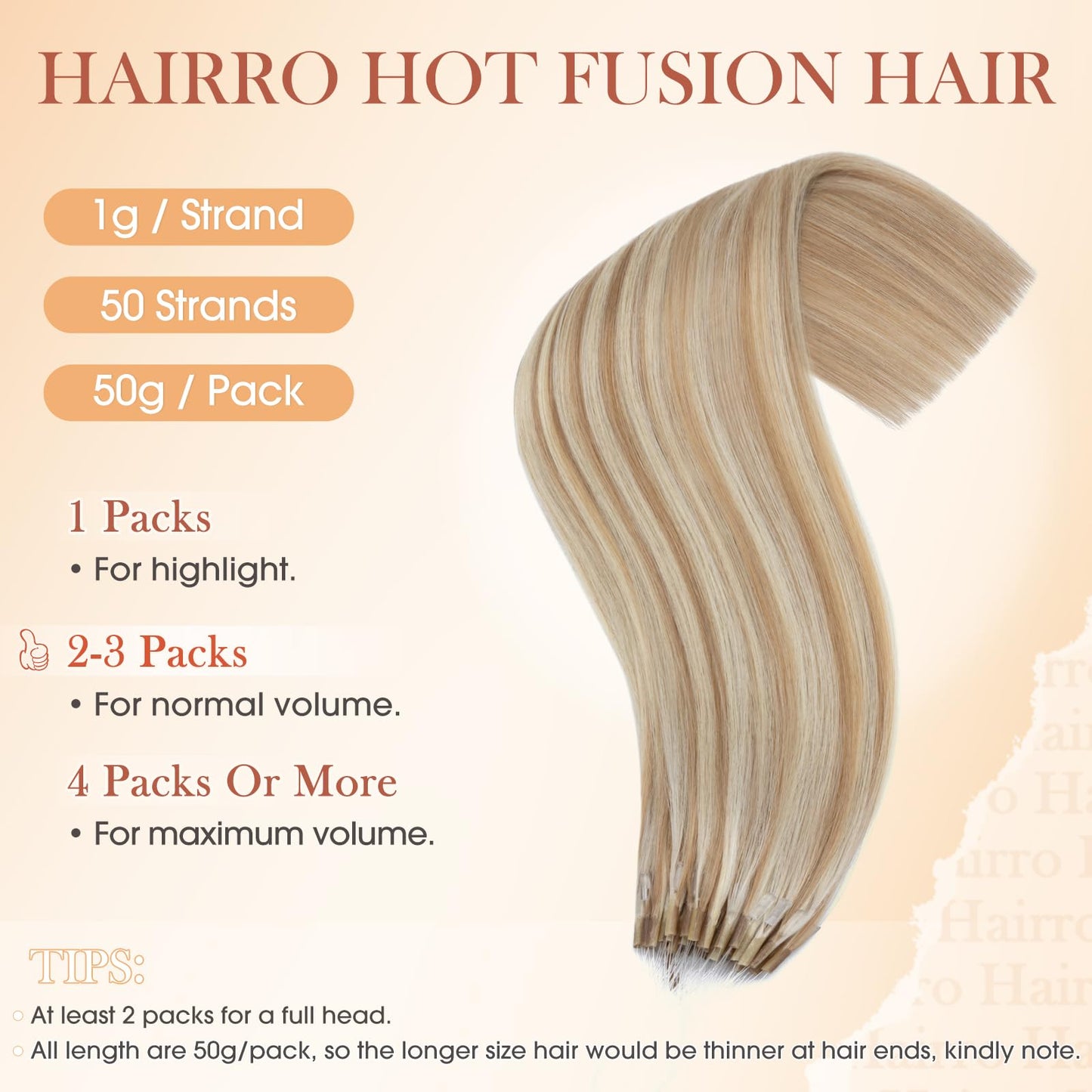 Hairro U Tip Human Hair Extensions Micro Ring Keratin Glue U-tip Hot Fusion Remy Hair Balayage Highlight Color 16 inch 50g 50 Strands #12P613 Golden Brown Mix Bleach Blonde