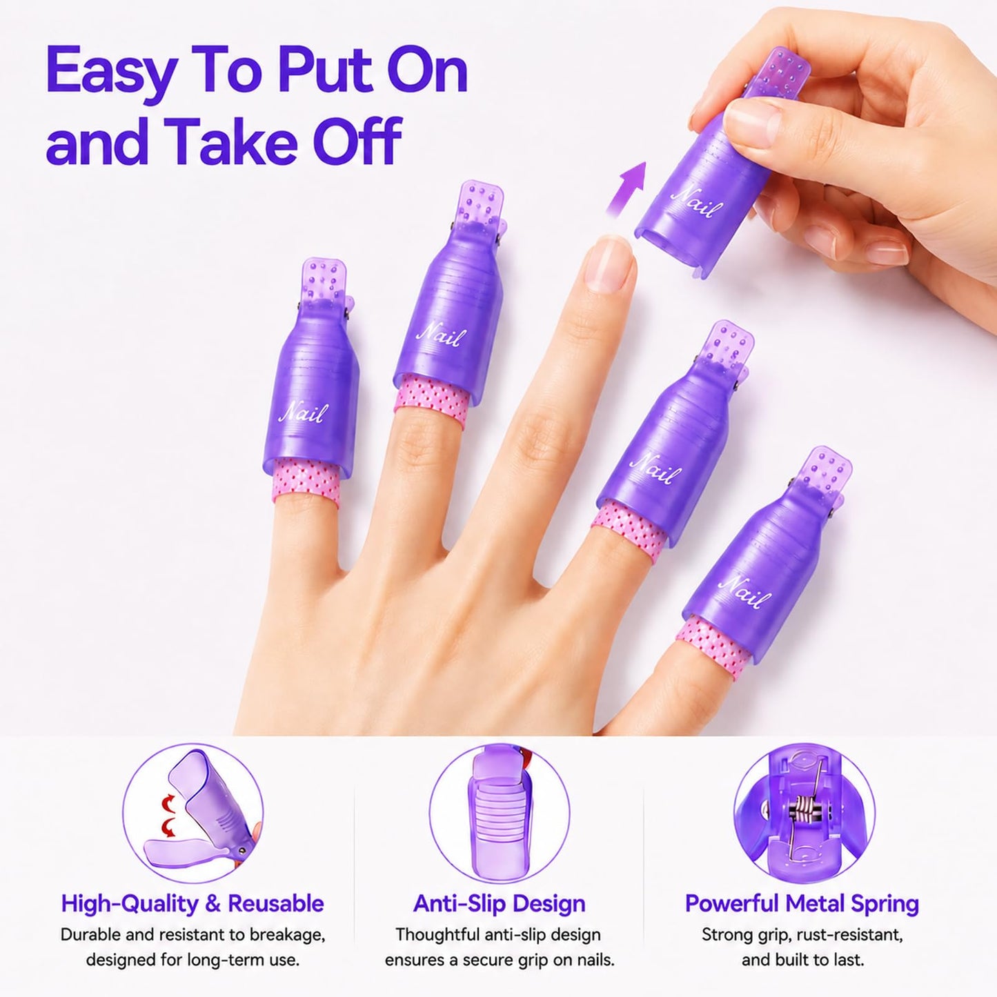 Makartt Nail Polish Remover Clips Kit, 20PCS Reusable Nail Soak Off Clips for Fingers & Toes, Acrylic & Nail Remover Tools, Double-Ended Cuticle Pusher, Fast, Mess-Free Gel Removal at Home or Salon