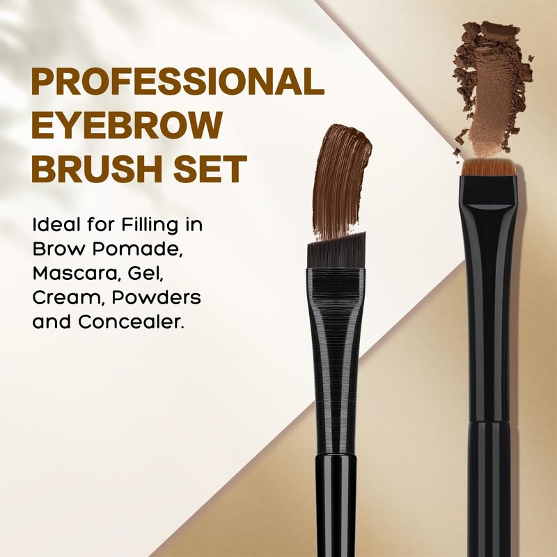 QUEEJOY Eyebrow Brush Set - 2Pcs Angled and 2Pcs Flat Concealer Brush, Precise Brow Brushes for Eyebrows, Ultra-Thin Eyebrow Tint Brush, Brocha Para Cejas for Brow Mapping