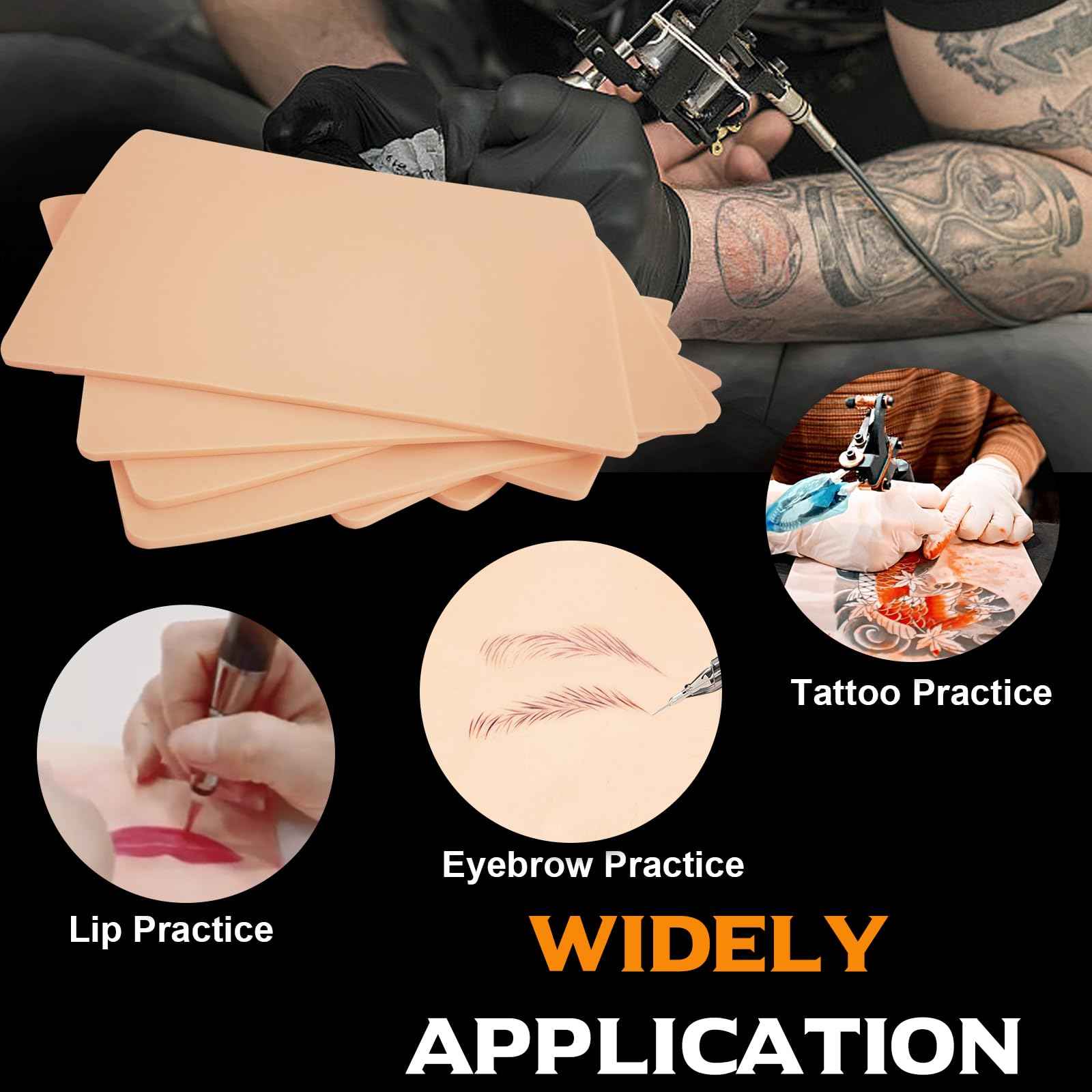 Yangna 3MM Tattoo Practice Skin - 8 Pack (7.4"x5.6") 3MM Thick Reusable Fake Skin for Tattoo Training, Double-Sided Silicone Sheets for Beginners & Artists