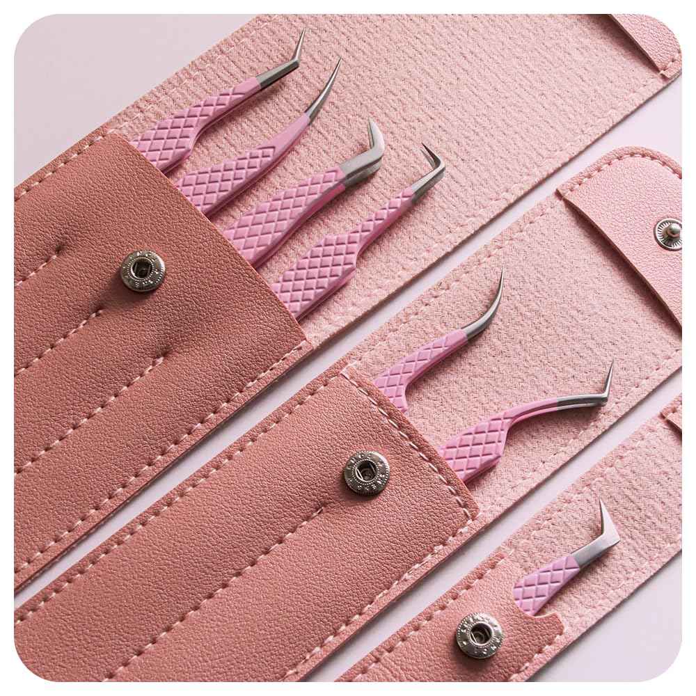 ANNAFRIS Eyelash Extension Tweezers,Fiber Tip Grip Boot Volume Lash Tweezers,Professional Pointed Lash Extension Tweezers for Easy Lash Application and Removal(4Pcs-F03/04/07/08)