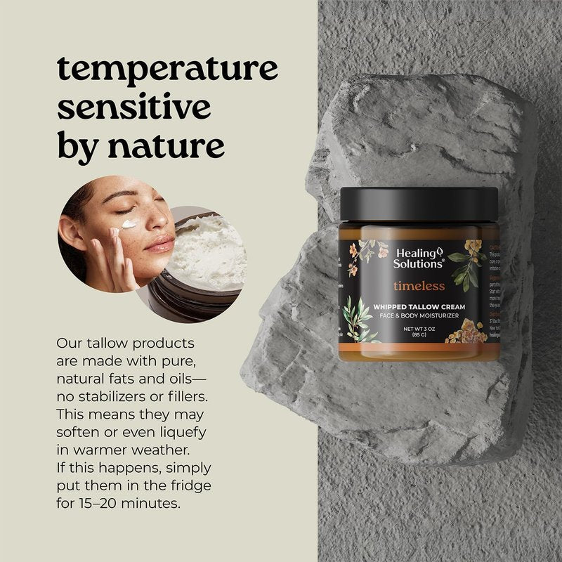 Healing Solutions - Whipped Tallow Balm, Frankincense, Myrrh & Sandalwood Scent, Grass Fed/Grass Finished Beef Tallow w/Organic Jojoba & Manuka Honey for Skin, Face & Body, All Natural Moisturizer