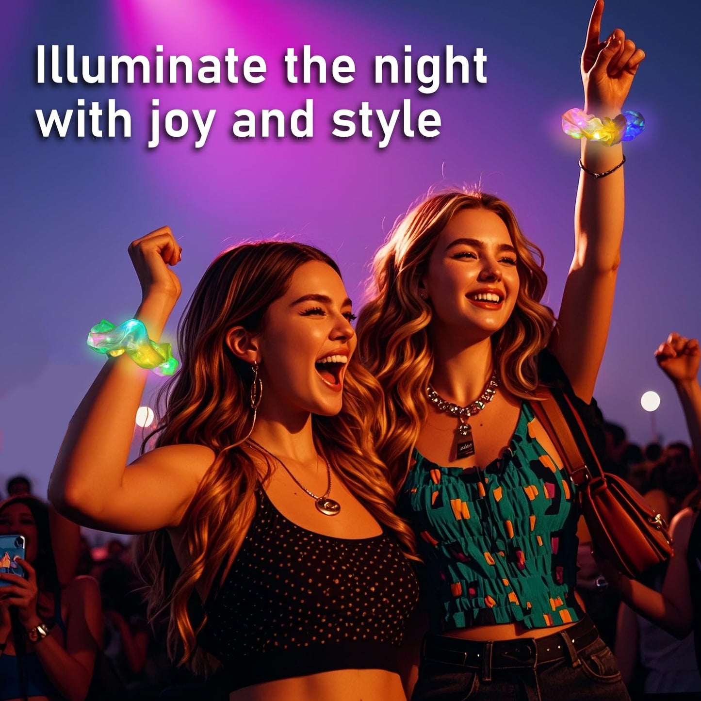 18 Pcs Light Up Mermaid Scrunchies, Glow Hair Scrunchy for Girl & Women, Multi Glow Modes, Glow in the Dark Accessories for Rave Neon Slumber Party