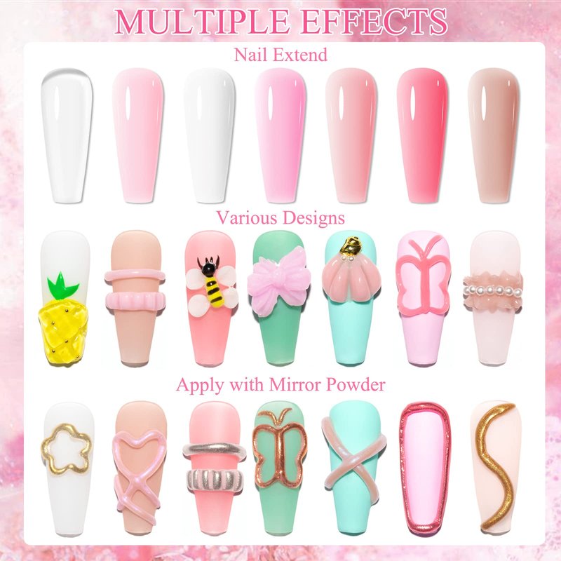 SUPWEE Solid Builder Gel for Nail Extension Non Stick Hand Scupture Hard Gel with Dual Form Nail Brush Tool for Home DIY Manicure 7 Colors 14g(0.49 oz)