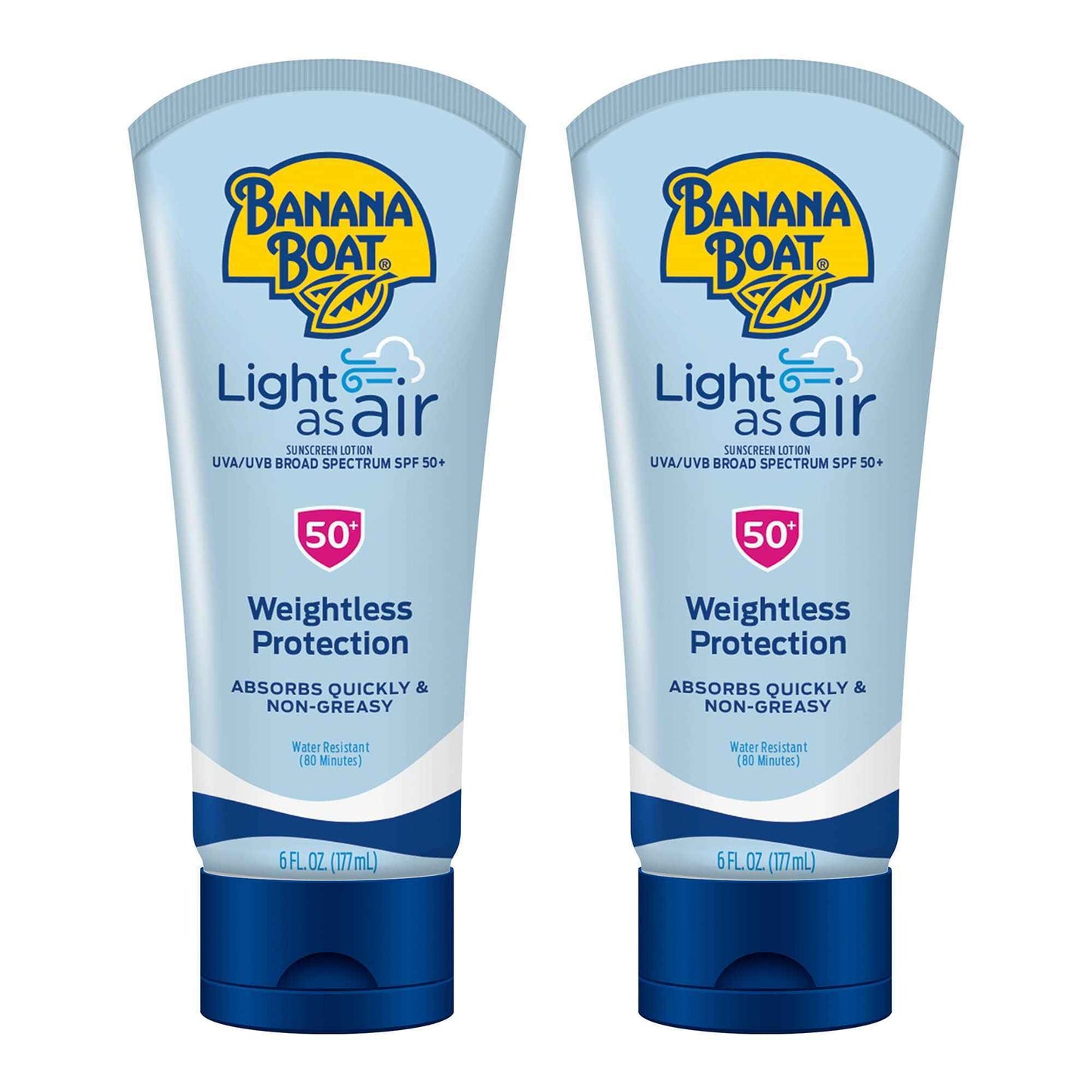 Banana Boat Light As Air Sunscreen Lotion SPF 50 Twin Pack | Lightweight & Non-Greasy Lotion Sunscreen SPF 50, Sunblock, Oxybenzone-Free, 6oz each