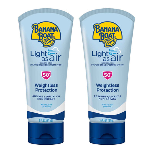 Banana Boat Light As Air Sunscreen Lotion SPF 50 Twin Pack | Lightweight & Non-Greasy Lotion Sunscreen SPF 50, Sunblock, Oxybenzone-Free, 6oz each