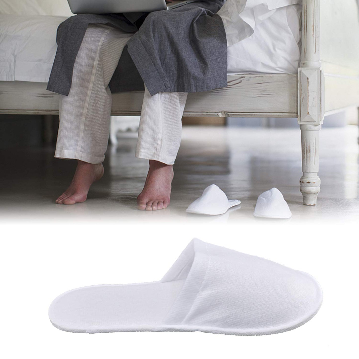 KRISMYA 24 Pairs Spa Slippers,Closed Toe Disposable Slippers White