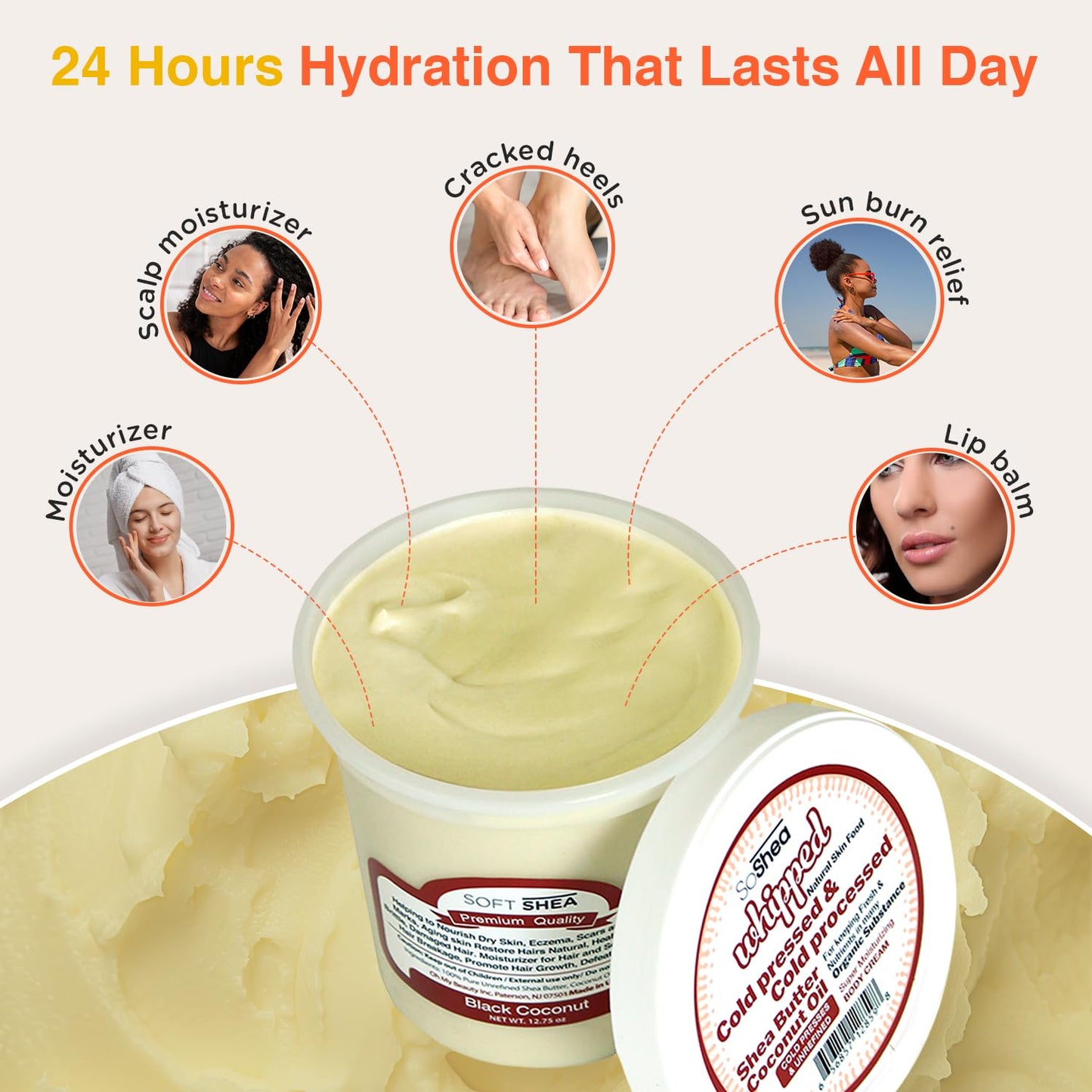 SoShea Whipped Shea Butter Black Coconut - Nourishes, Moisturizes & Renews | 100% African Pure Shea Butter | Cold-Pressed & Cold-Processed | No Dyes & Parabens | Vegan | 11.50oz / 326oz