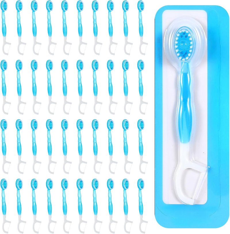Mini Toothbrushes 60 Pack - Travel Prepasted Toothbrushes with Floss, Tongue Scraper & Picks | Individually Wrapped