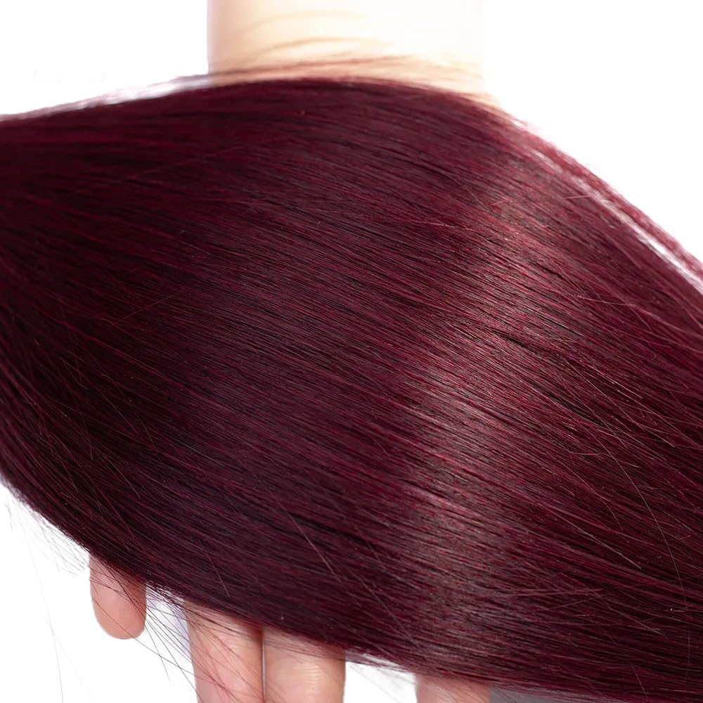 99j Burgundy Bundles Human Hair Straight Bundles Human Hair 20 20 20 Inch Wine Red Brazilian Hair 3 Bundle Unprocessed Virgin Remy Hair Extensions 50 Gram Per Bundle For Black Women