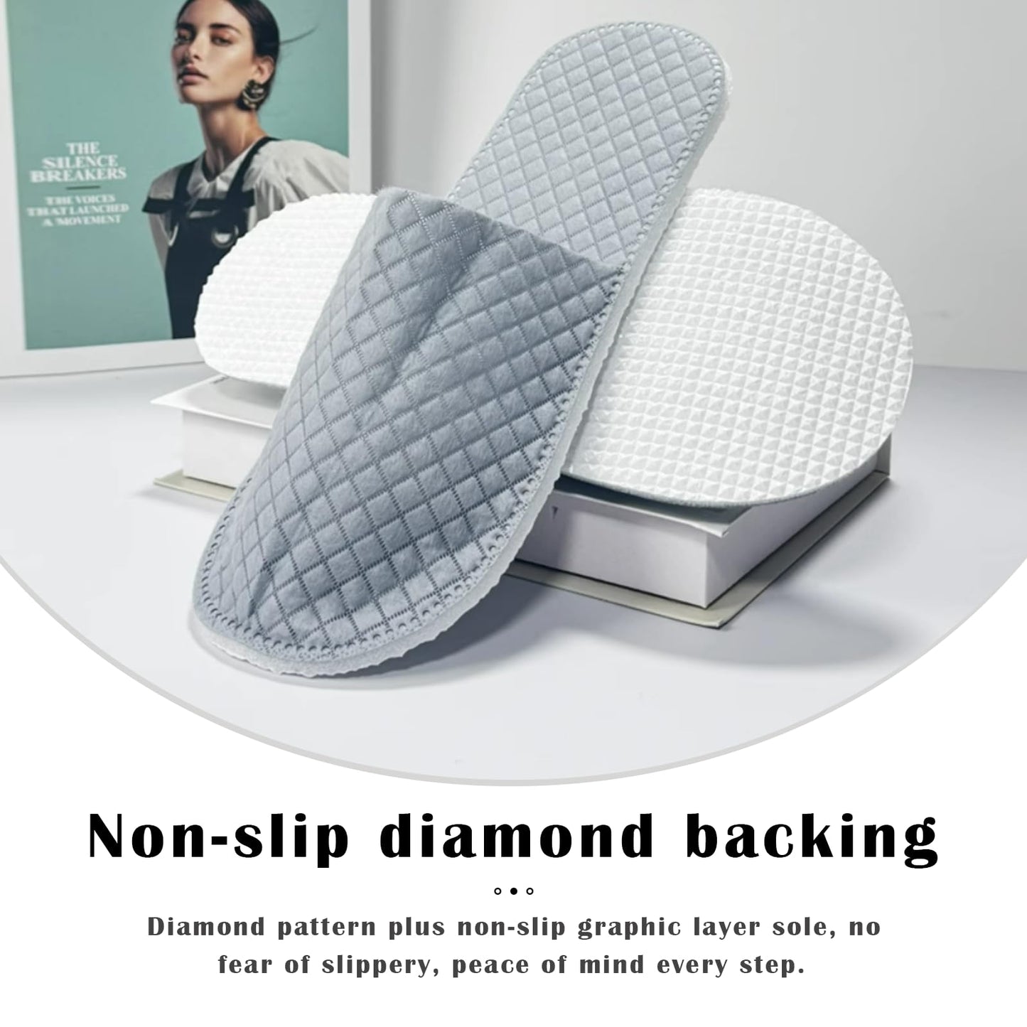 16 Pack Premium Spa Slippers Cooling Breathable Design Non Slip for Hotels Travel Home Use Bulk Value Set with Transparent Pouch（gray）