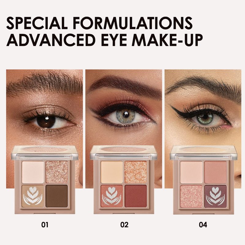 4-Color Nude Neutral Eyeshadow Makeup Set - Travel-Friendly Matte & Glitter Palette | 01